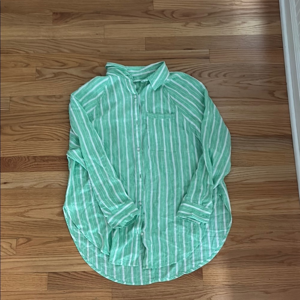 Green Striped Button-Down Blouse